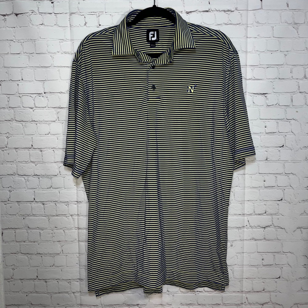 FootJoy Mens Navy Academy Striped Performance Golf Polo Shirt Navy Yellow Size M